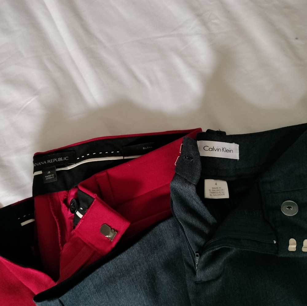Women's Slacks 2 pairs red Banana Republic & navy blue Calvin Klein size 4